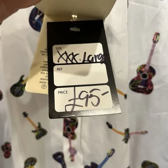 Mens Claudio Lugli Couture Guitar White Pink All Over Print Shirt New 3XL - Picture 4 of 8